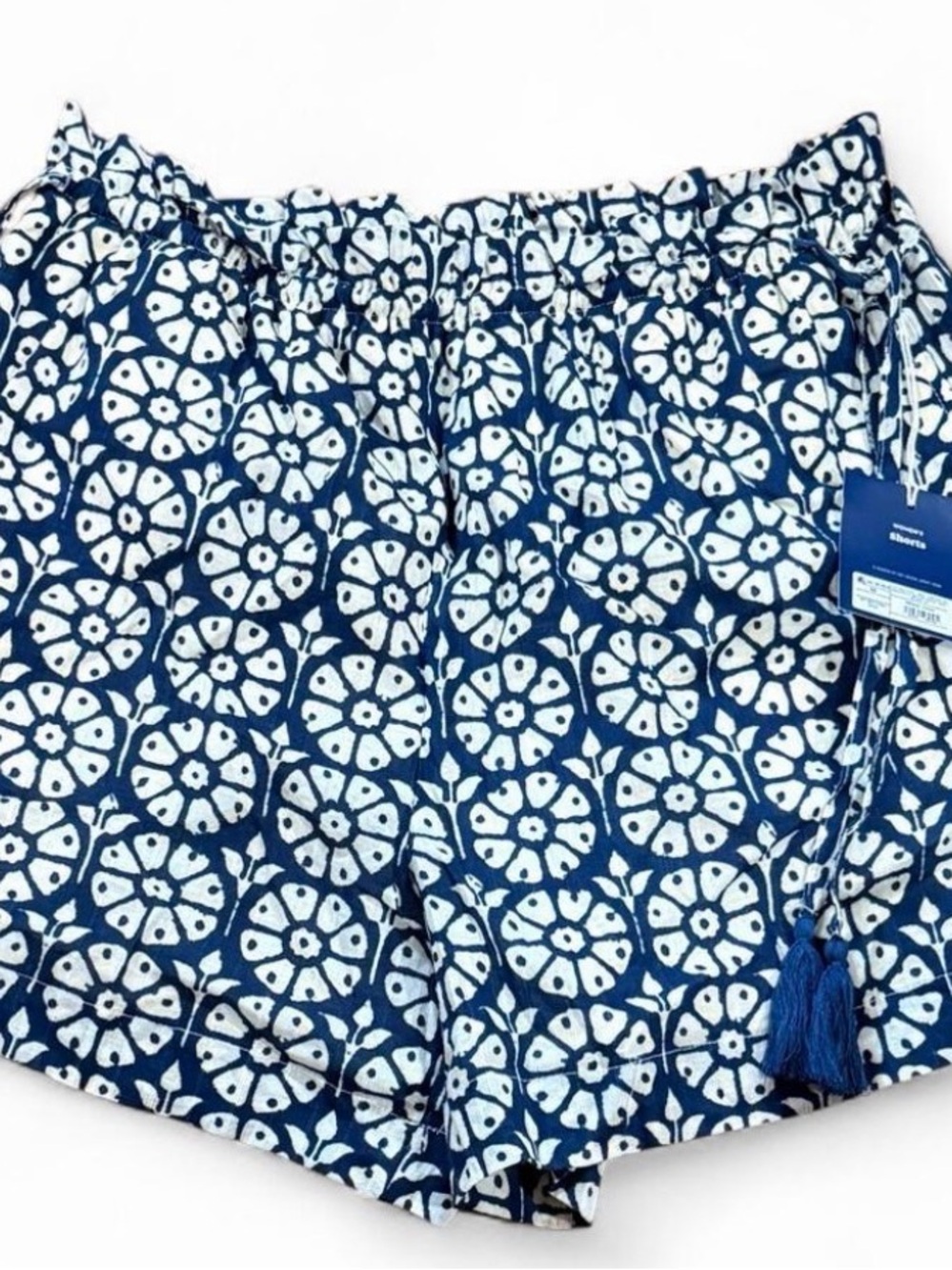 Roller Rabbit Navy and Cream Floral Medallion Drawstring Shorts